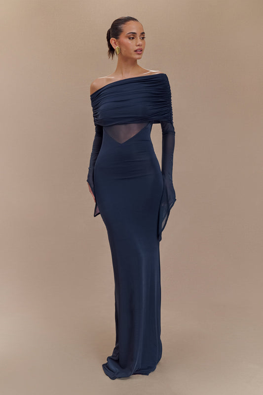 Robe maxi décontractée et en maille à une épaule Kaitlin - Bleu nuit