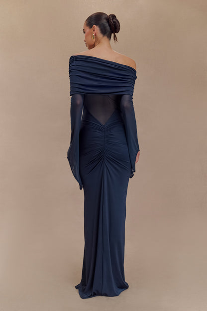 Robe maxi décontractée et en maille à une épaule Kaitlin - Bleu nuit