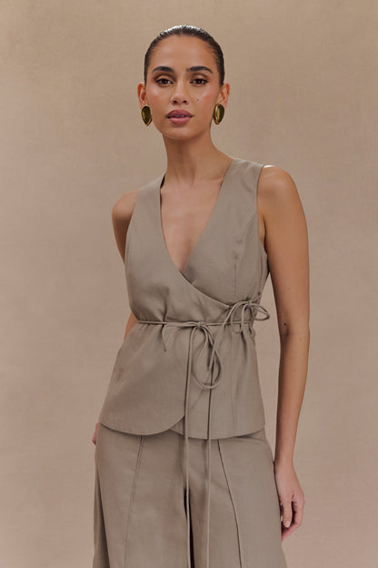 Top portefeuille sans manches en lin Brandi - Gris perle