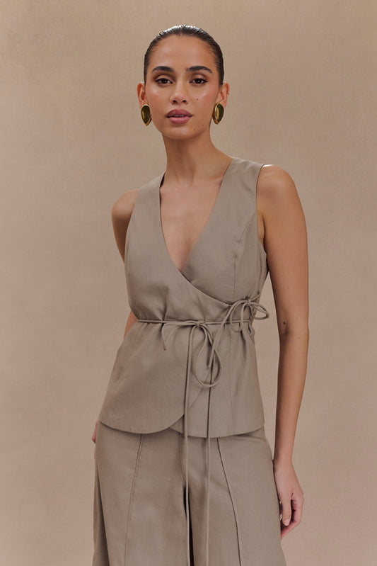 Top portefeuille sans manches en lin Brandi - Gris perle