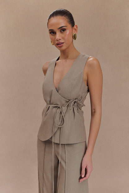 Top portefeuille sans manches en lin Brandi - Gris perle