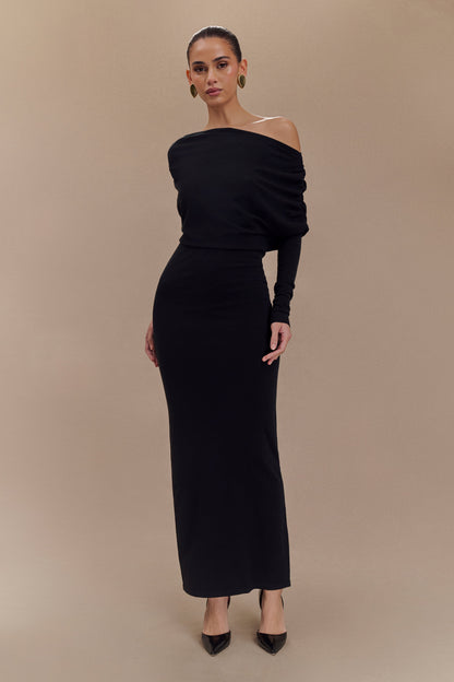 Robe mi-longue en tricot à col montant Jessie - Noir