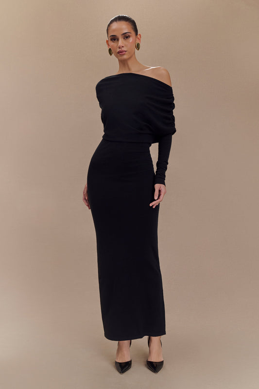 Robe mi-longue en tricot à col montant Jessie - Noir