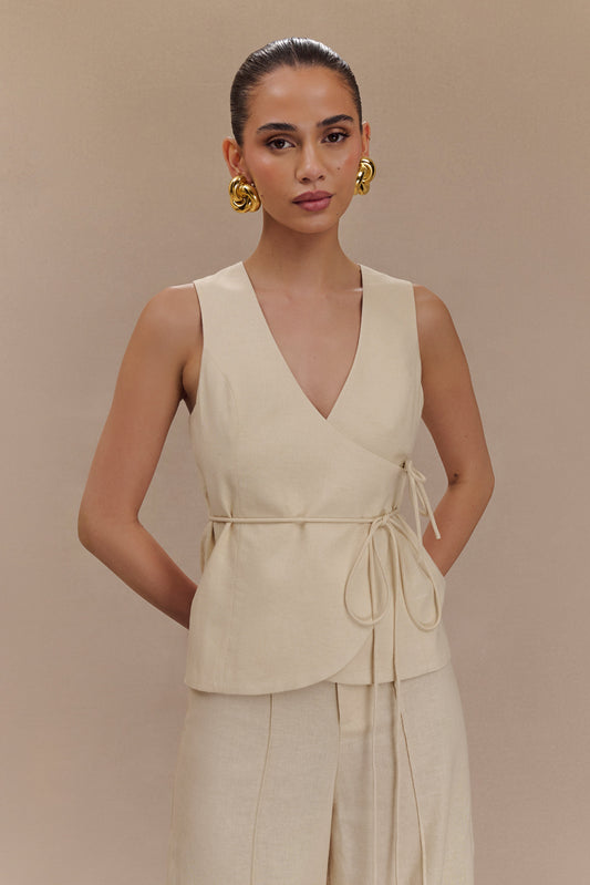 Top portefeuille sans manches en lin Brandi - Gris clair mêlé
