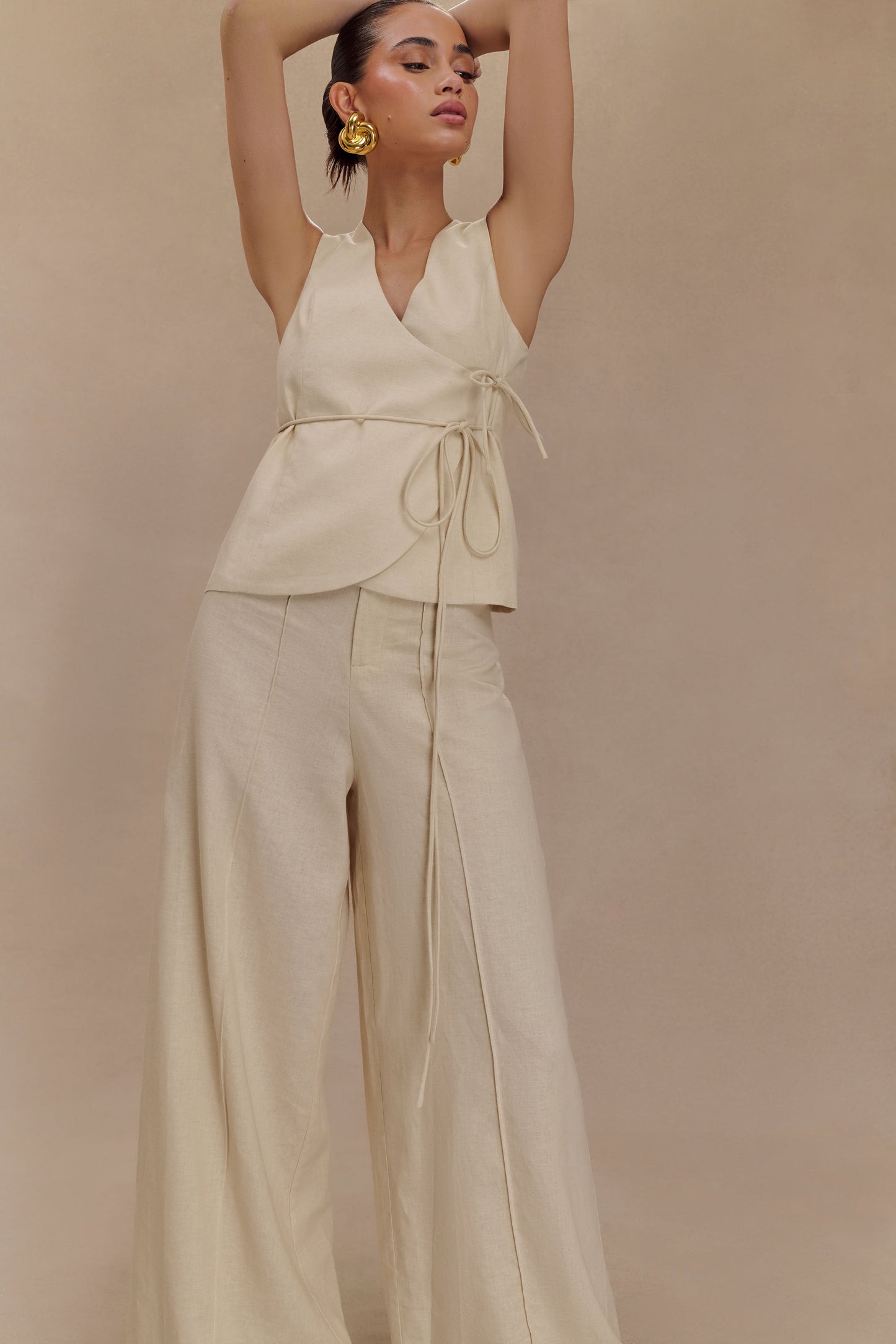 Top portefeuille sans manches en lin Brandi - Gris clair mêlé