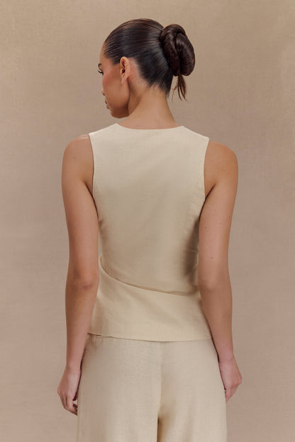 Top portefeuille sans manches en lin Brandi - Gris clair mêlé