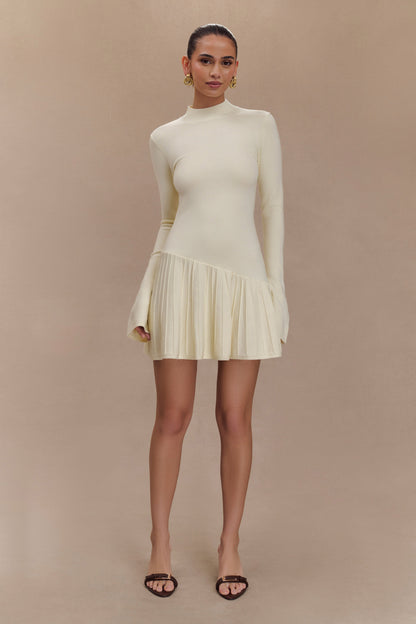Mini-robe en tricot Blair à plis - Ivoire