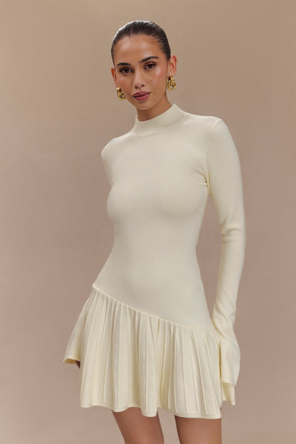 Mini-robe en tricot Blair à plis - Ivoire