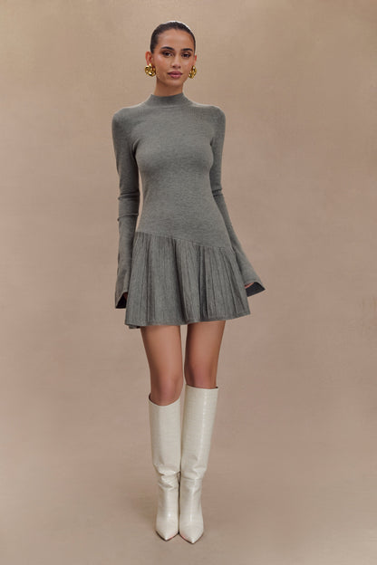 Blair Robe Mini Tricotée avec Plis - Gris Anthracite