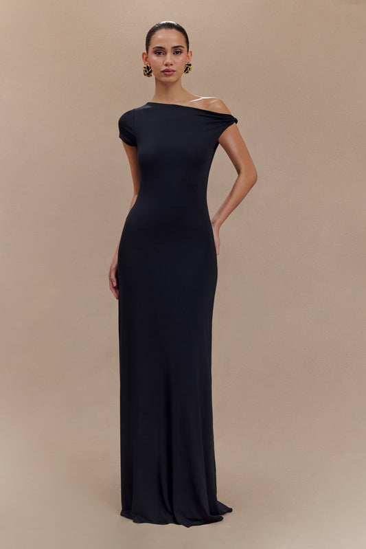 Robe Maxi Modal à Manches Courtes Tamsin - Noire