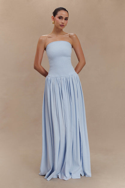 Maureen Cotton Robe Maxi à Plis - Bleu Poudré