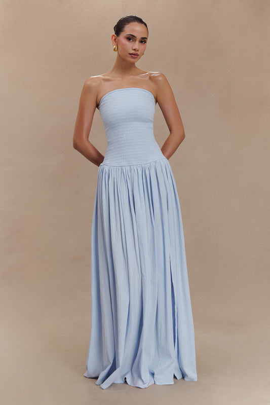 Maureen Cotton Robe Maxi à Plis - Bleu Poudré