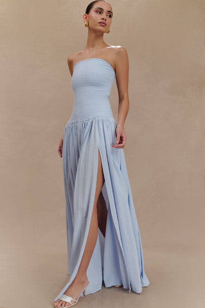 Maureen Cotton Robe Maxi à Plis - Bleu Poudré