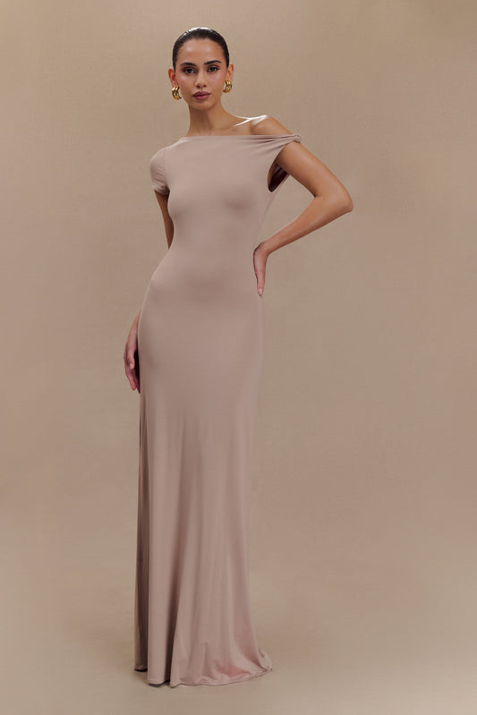 Robe Maxi Modal à Manches Courtes Tamsin - Couleur Champignon