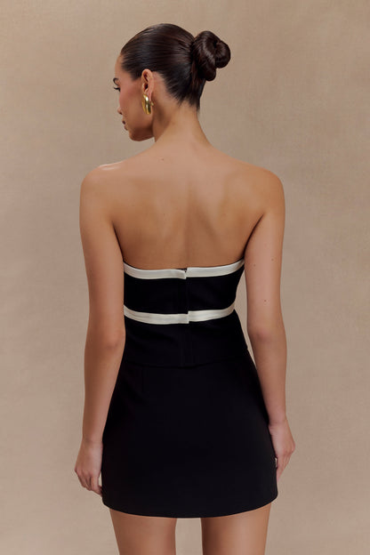 Top de tailleur sans bretelles Aisha avec nœuds contrastants - Noir et blanc