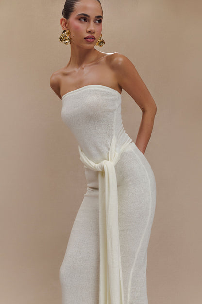 Top en tricot à nouer sans bretelles Phoebe - Ivoire
