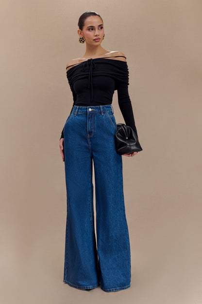 Jean flare à large jambe Jen - Bleu foncé