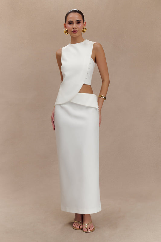 Jupe mi-longue de tailleur Astrid - Blanche