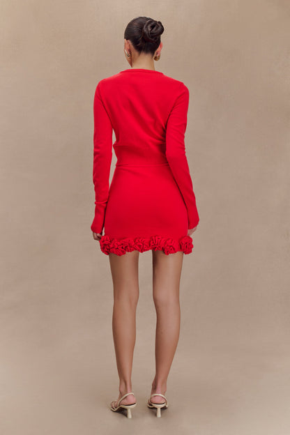 Jupe mini en tricot Gianna avec fleurs - Rouge