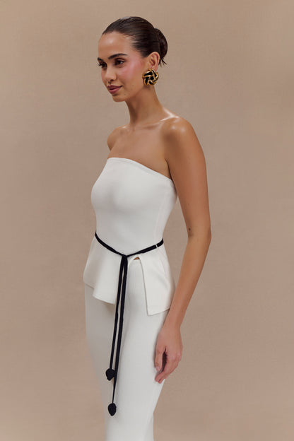 Top en tricot à nœud de rose sans bretelles Keaton - Blanc et noir