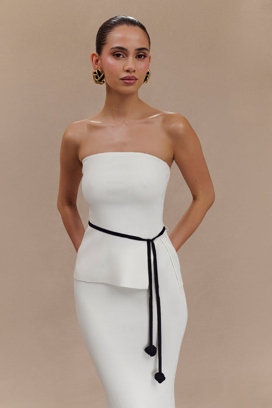 Top en tricot à nœud de rose sans bretelles Keaton - Blanc et noir