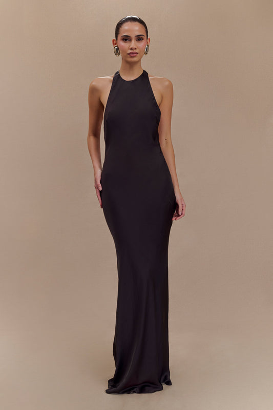 Robe Maxi Satinée à Décolleté Croisé Rinna - Noir