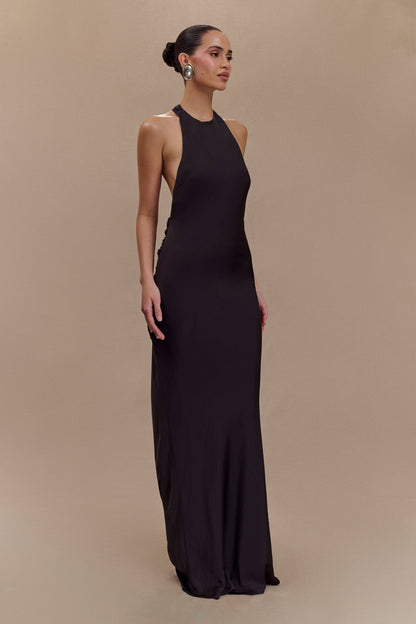 Robe Maxi Satinée à Décolleté Croisé Rinna - Noir