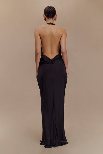 Robe Maxi Satinée à Décolleté Croisé Rinna - Noir