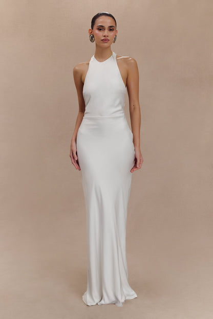 Robe Maxi Halter en Satin Rinna - Ivoire