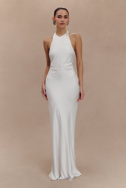 Robe Maxi Halter en Satin Rinna - Ivoire