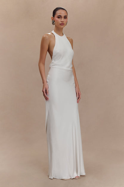 Robe Maxi Halter en Satin Rinna - Ivoire