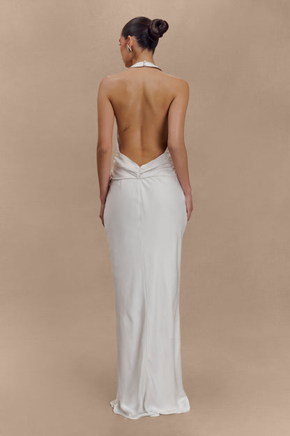 Robe Maxi Halter en Satin Rinna - Ivoire