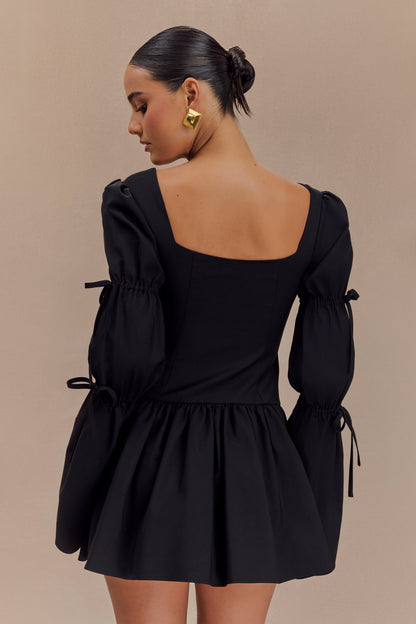 Robe mini en coton à manches longues Raine - Noir