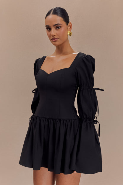 Robe mini en coton à manches longues Raine - Noir