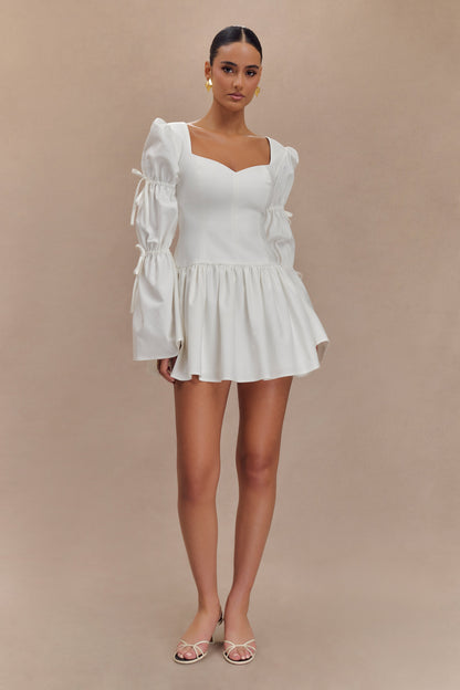 Robe mini en coton à manches longues Raine - Blanc