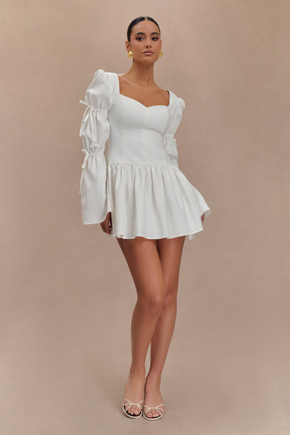 Robe mini en coton à manches longues Raine - Blanc
