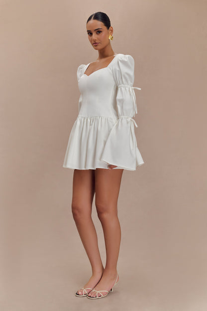 Robe mini en coton à manches longues Raine - Blanc