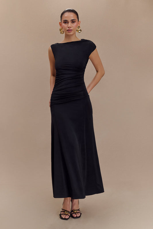 Robe midi asymétrique et fluide Navanna - Noir