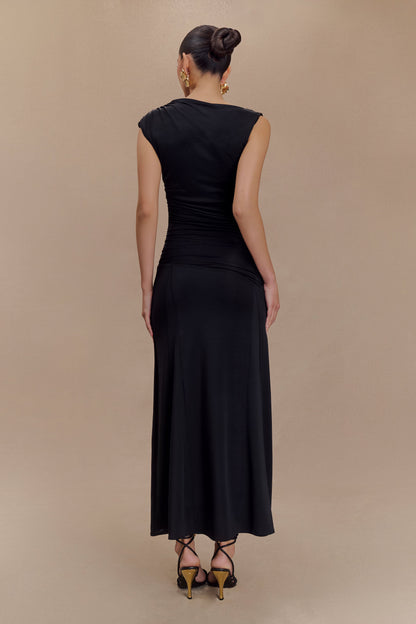 Robe midi asymétrique et fluide Navanna - Noir