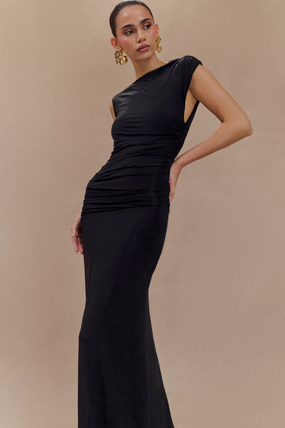 Robe midi asymétrique et fluide Navanna - Noir
