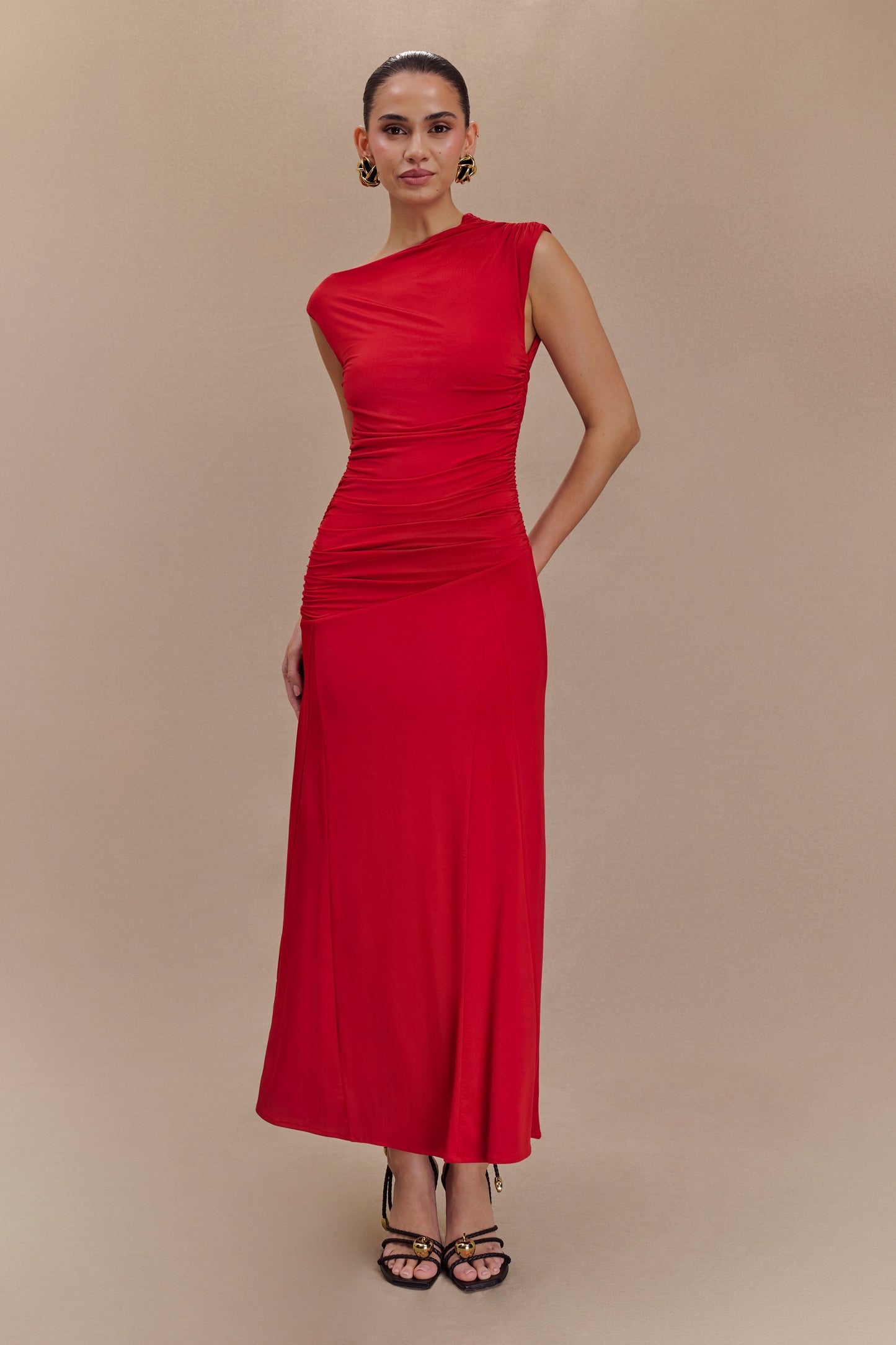 Robe midi asymétrique et fluide Navanna - Rouge