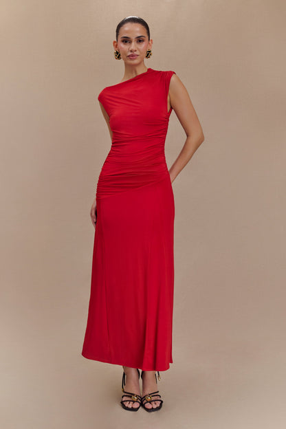 Robe midi asymétrique et fluide Navanna - Rouge