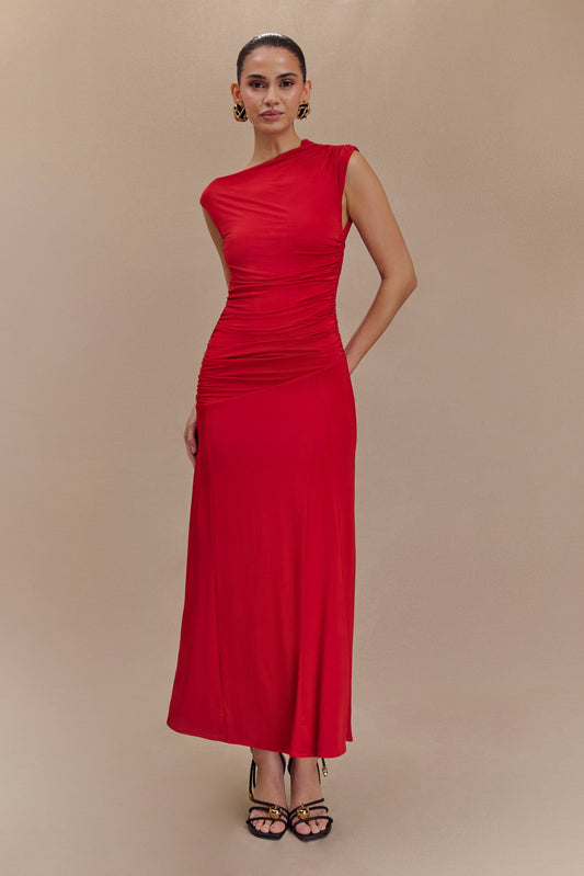 Robe midi asymétrique et fluide Navanna - Rouge