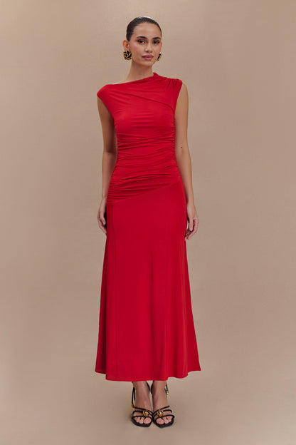 Robe midi asymétrique et fluide Navanna - Rouge