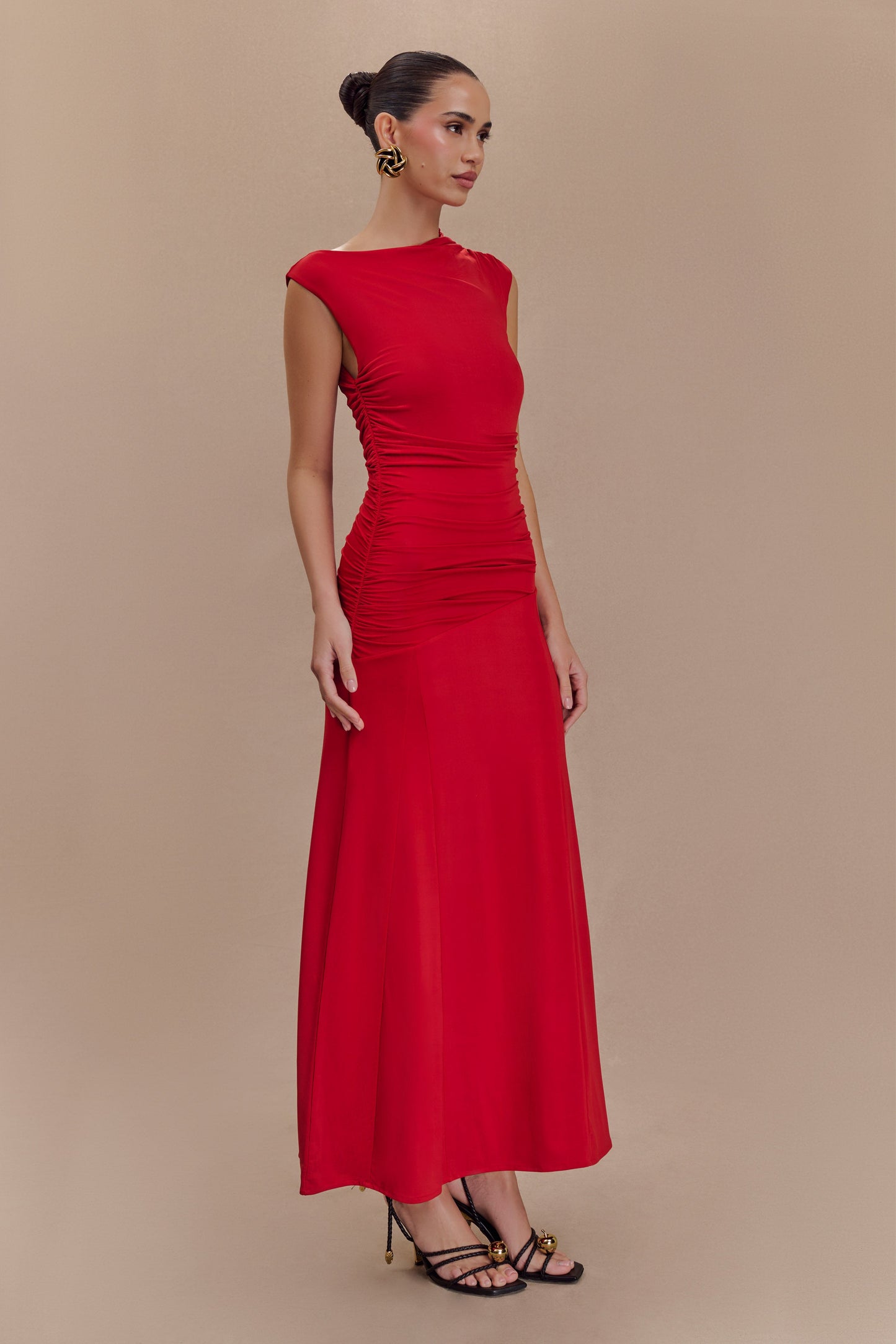 Robe midi asymétrique et fluide Navanna - Rouge