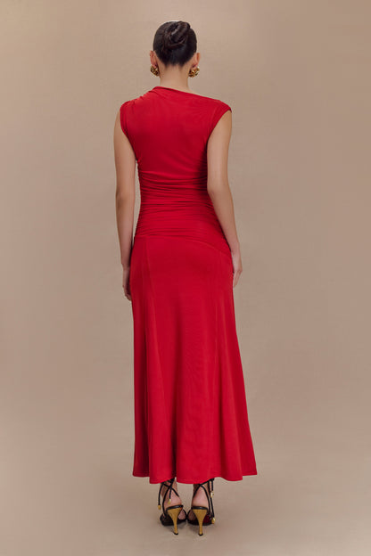 Robe midi asymétrique et fluide Navanna - Rouge