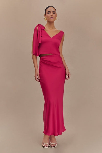Top sans manches Nicola en satin avec détail nœud - Cerise rose