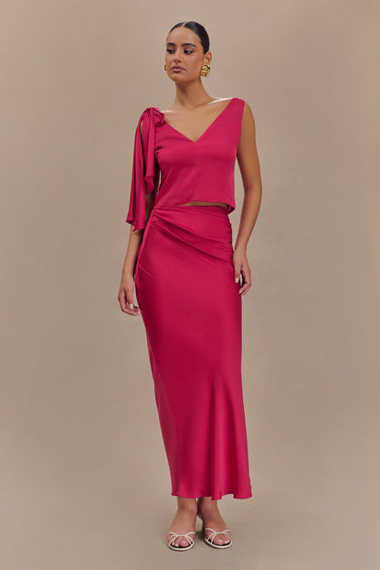 Jupe Maxi Asymétrique en Satin Nicola - Cerise Rose