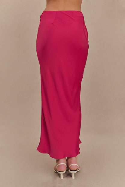 Jupe Maxi Asymétrique en Satin Nicola - Cerise Rose