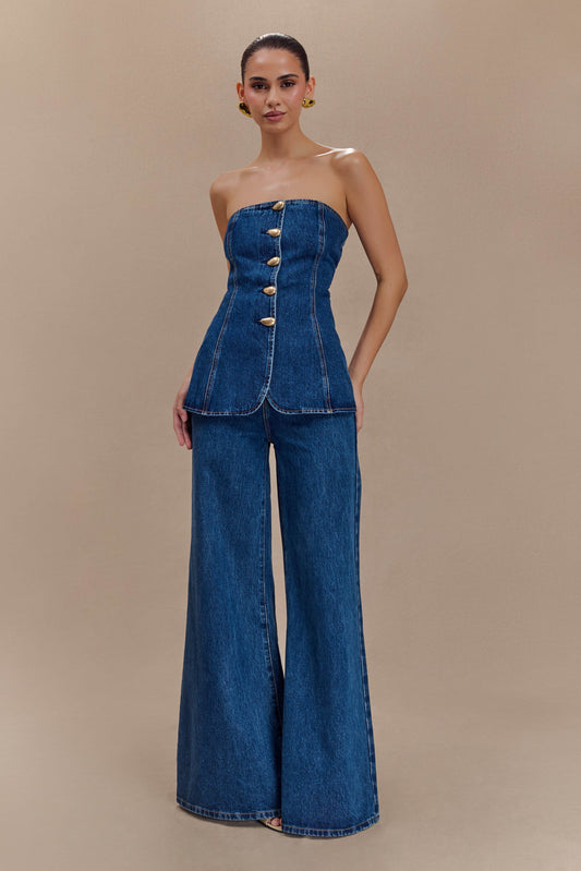 Jean flare à large jambe Jen - Bleu foncé